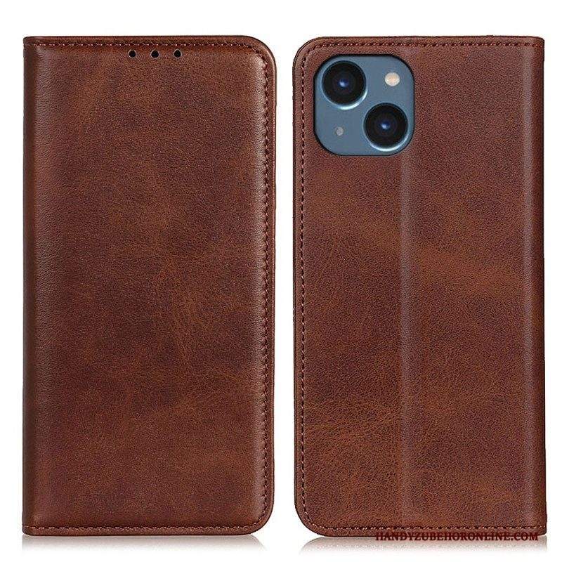 Folio Cover iPhone 14 Plus Custodia in pelle Crosta Di Pelle Opaca