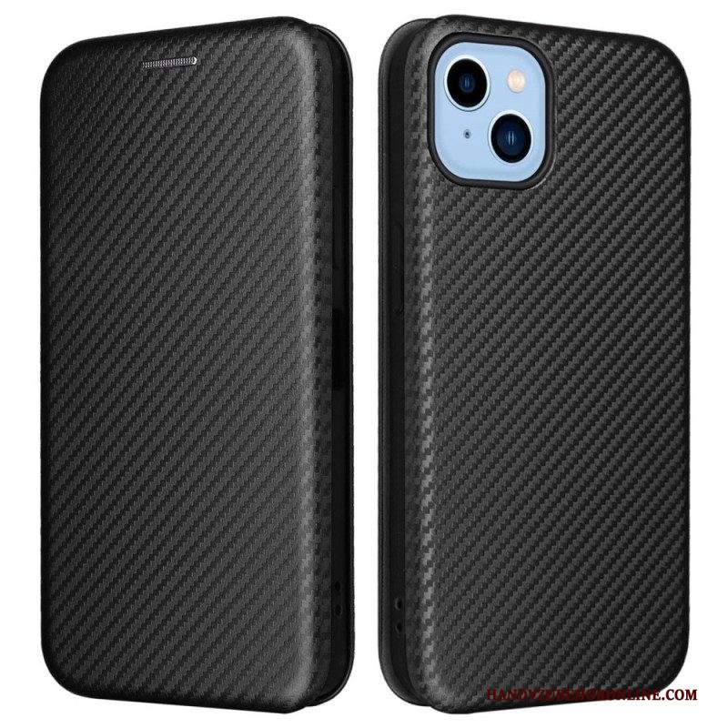 Folio Cover iPhone 14 Plus Custodia in pelle Fibra Di Carbonio