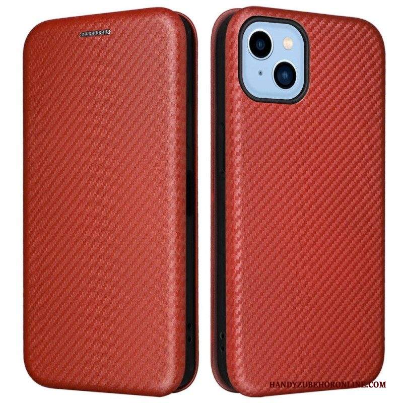 Folio Cover iPhone 14 Plus Custodia in pelle Fibra Di Carbonio