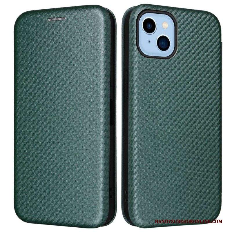 Folio Cover iPhone 14 Plus Custodia in pelle Fibra Di Carbonio