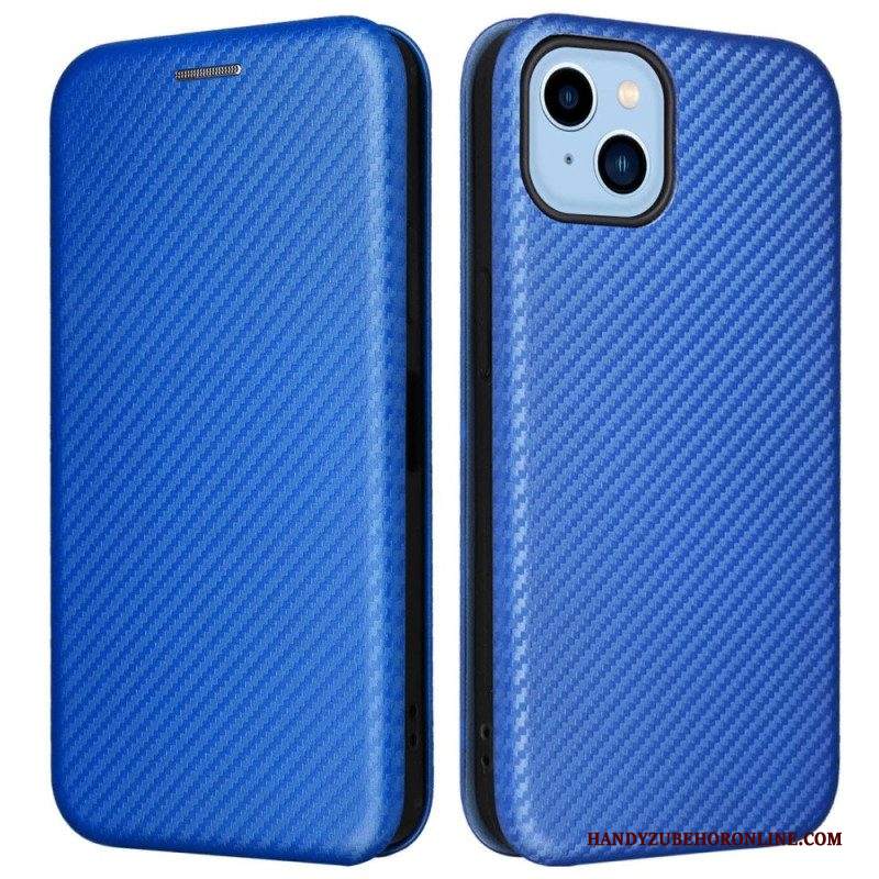 Folio Cover iPhone 14 Plus Custodia in pelle Fibra Di Carbonio