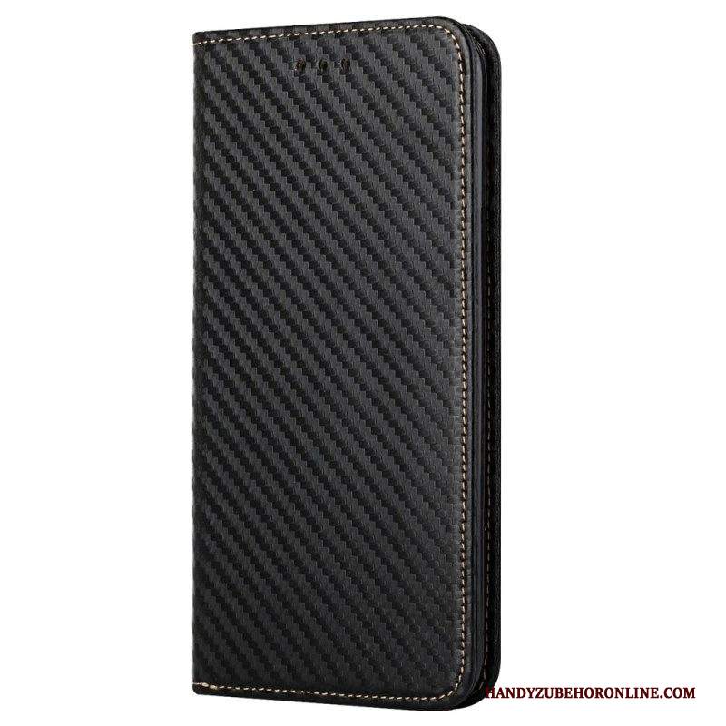 Folio Cover iPhone 14 Plus Custodia in pelle Fibra Di Carbonio Con Cordino