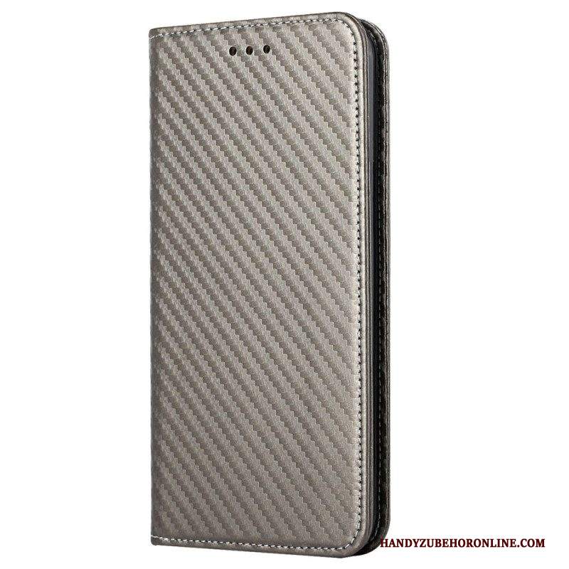 Folio Cover iPhone 14 Plus Custodia in pelle Fibra Di Carbonio Con Cordino