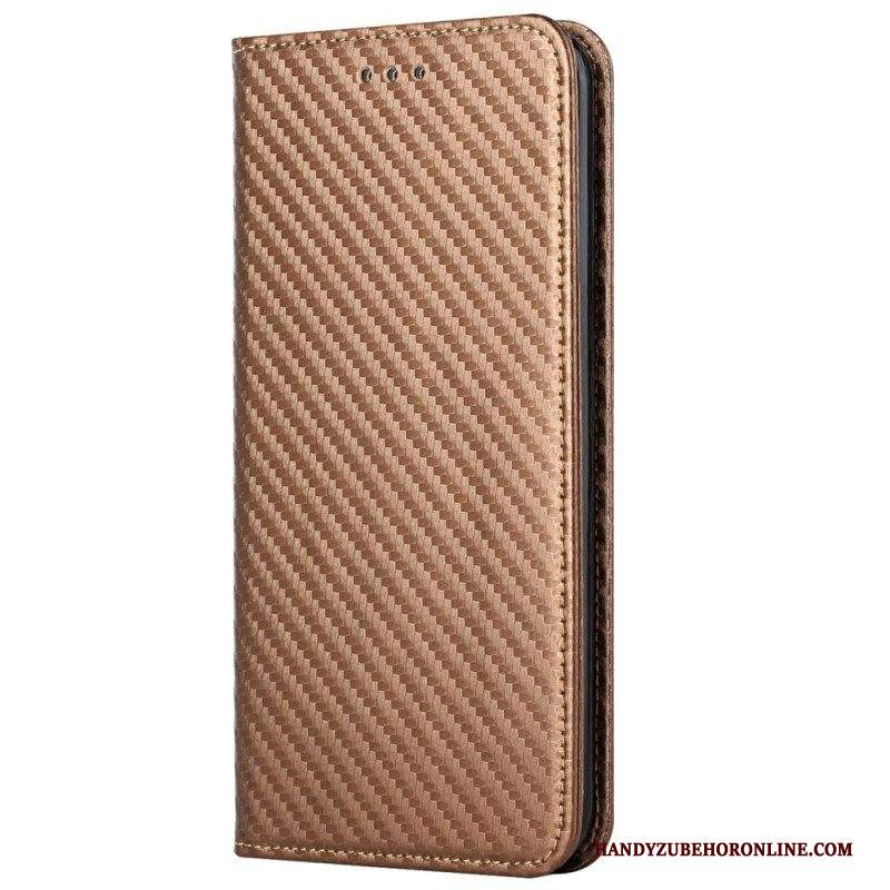 Folio Cover iPhone 14 Plus Custodia in pelle Fibra Di Carbonio Con Cordino