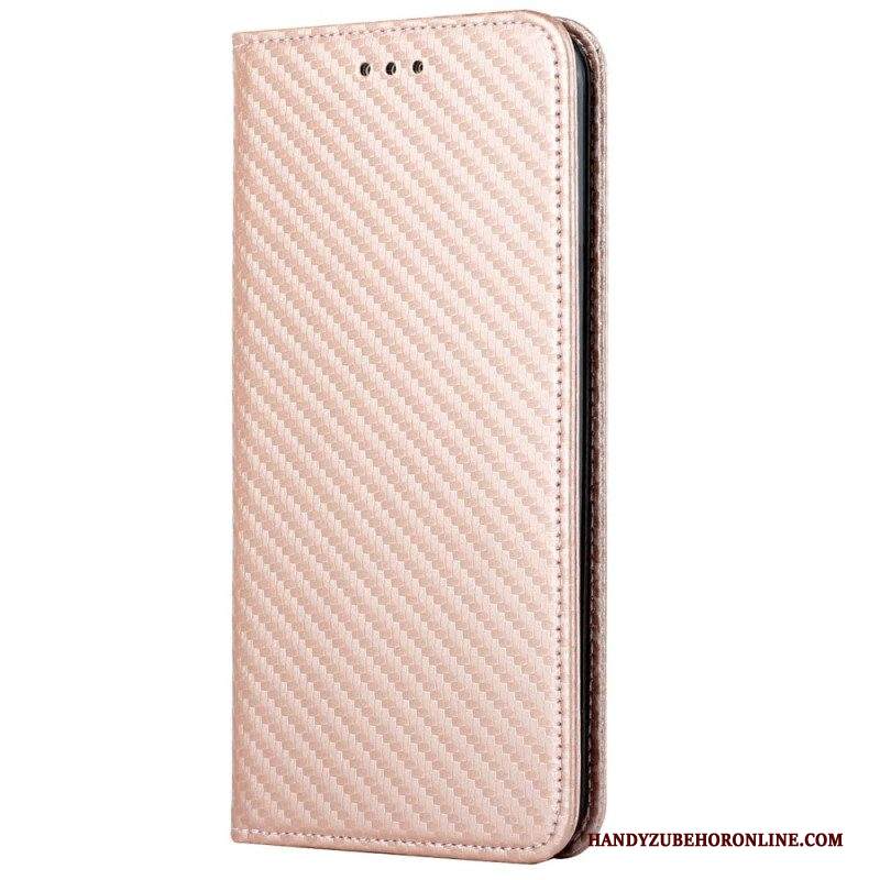 Folio Cover iPhone 14 Plus Custodia in pelle Fibra Di Carbonio Con Cordino