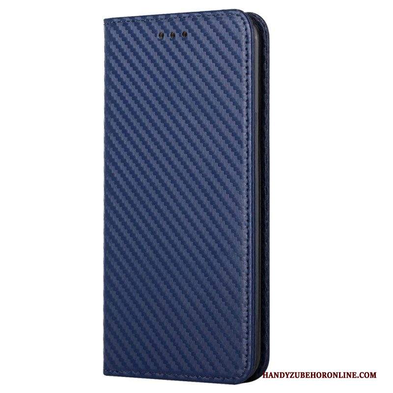 Folio Cover iPhone 14 Plus Custodia in pelle Fibra Di Carbonio Con Cordino