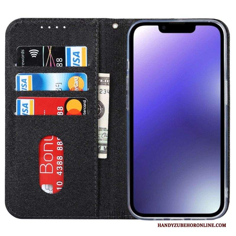 Folio Cover iPhone 14 Plus Custodia in pelle Stile In Morbida Pelle Con Cinturino