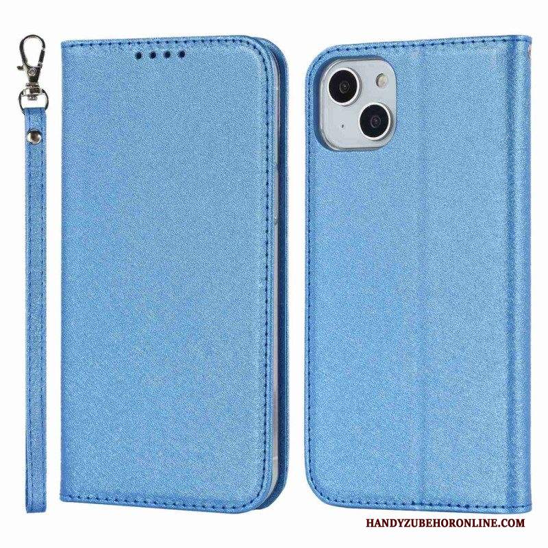 Folio Cover iPhone 14 Plus Custodia in pelle Stile In Morbida Pelle Con Cinturino