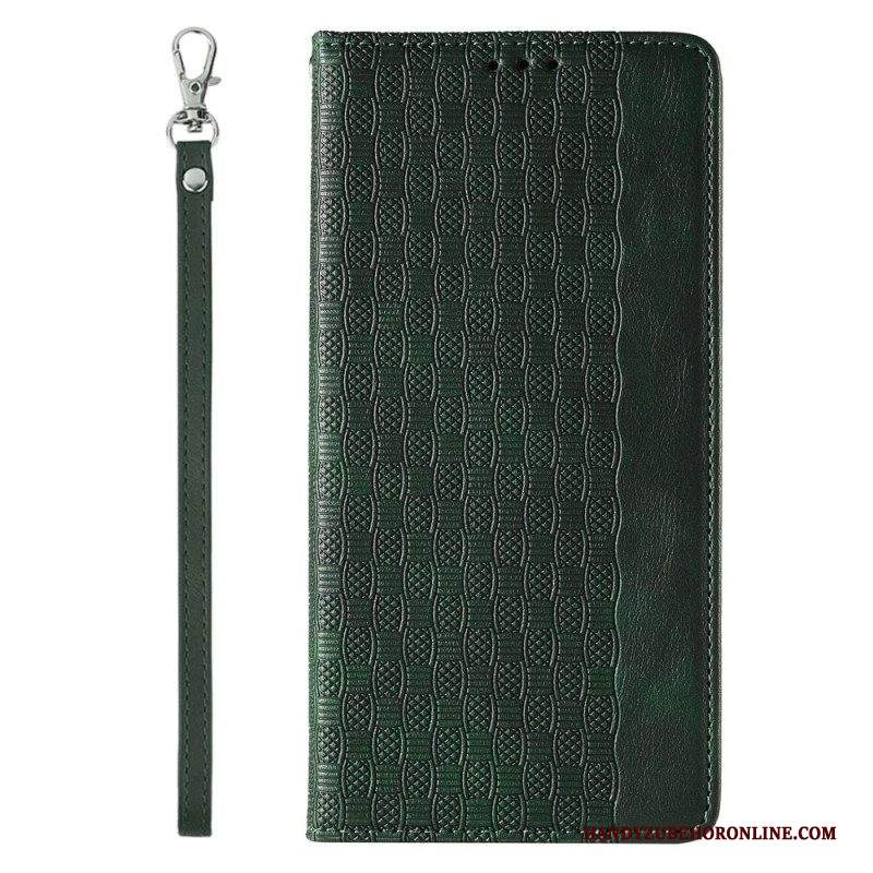 Folio Cover iPhone 14 Pro Custodia in pelle Cinturino Vintage