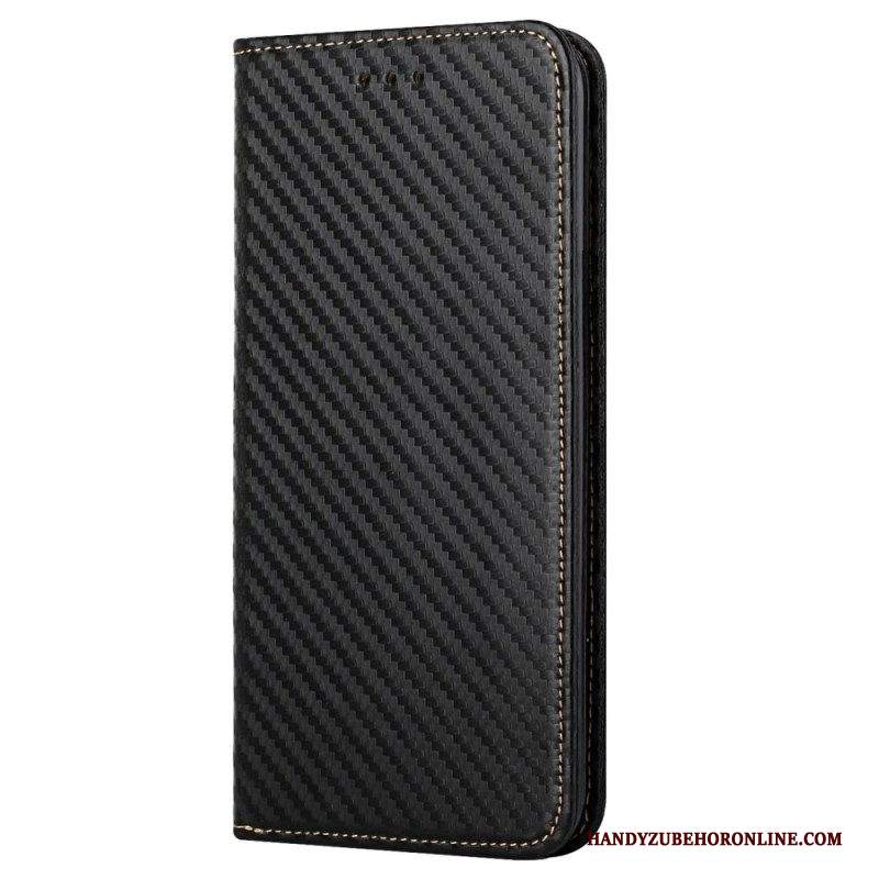 Folio Cover iPhone 14 Pro Custodia in pelle Stile In Fibra Di Carbonio Con Cinturino