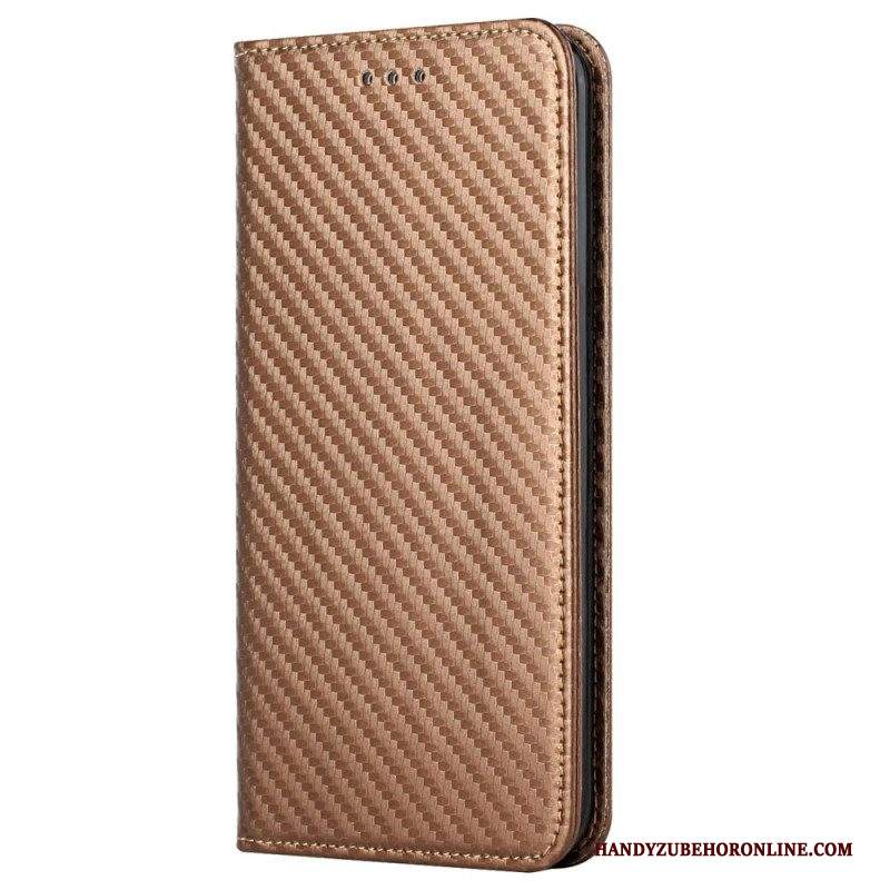 Folio Cover iPhone 14 Pro Custodia in pelle Stile In Fibra Di Carbonio Con Cinturino