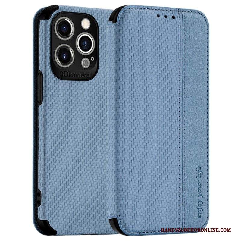 Folio Cover iPhone 14 Pro Max Custodia in pelle Chiusura A Ventosa In Fibra Di Carbonio