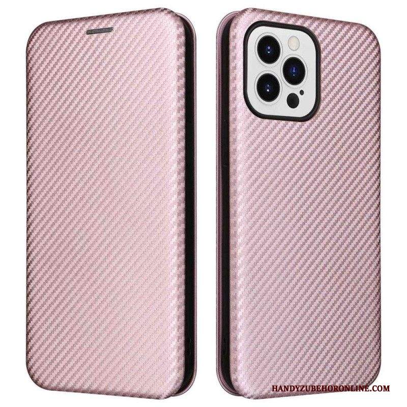 Folio Cover iPhone 14 Pro Max Custodia in pelle Fibra Di Carbonio