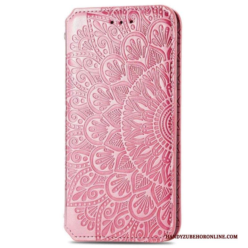 Folio Cover iPhone 14 Pro Max Custodia in pelle Foglie Tribali