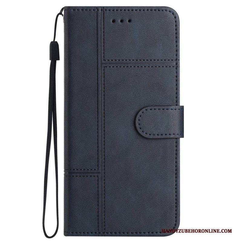 Folio Cover iPhone 14 Pro Max Stile Business In Pelle Con Cinturino