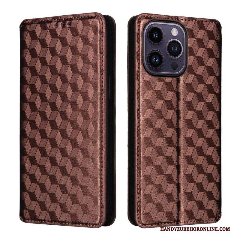 Folio Cover iPhone 15 Custodia in pelle Cubi 3d