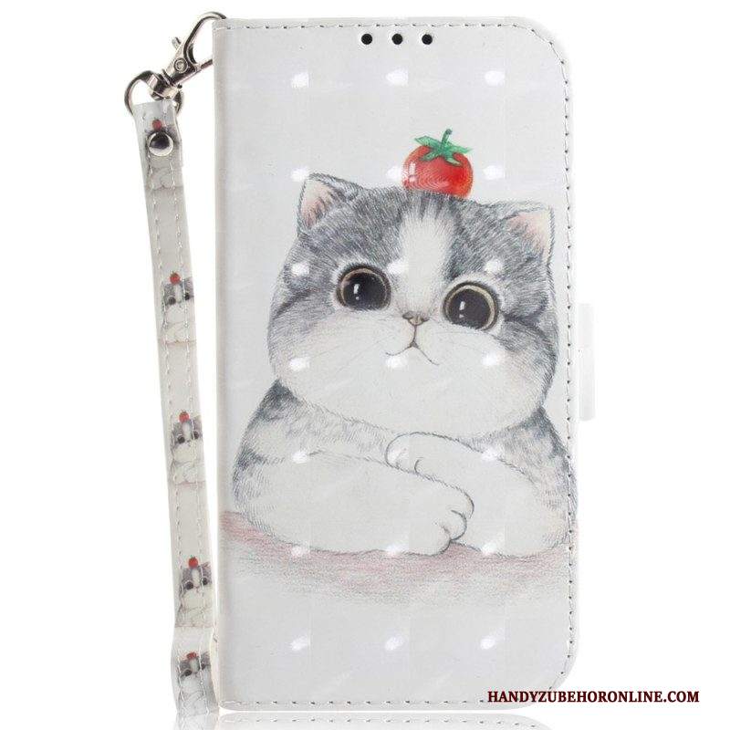 Folio Cover iPhone 15 Plus Gatto Grafico Con Cordino