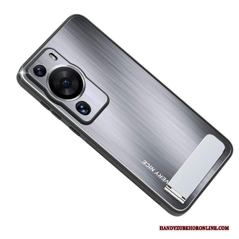 Cover Huawei P60 Pro Alluminio Spazzolato Con Supporto