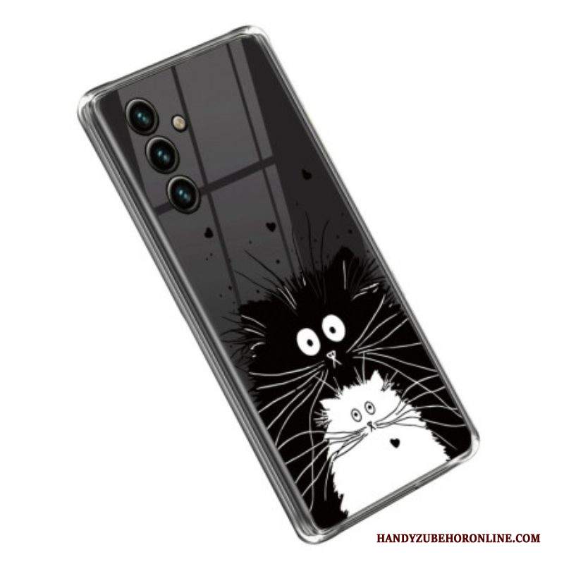 Cover Samsung Galaxy A14 / A14 5G Gatto Bianco Trasparente Gatto Nero