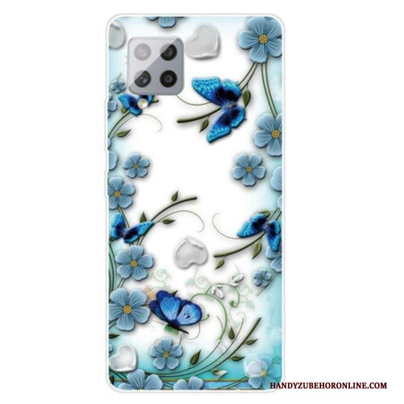 Cover Samsung Galaxy A42 5G Farfalle E Fiori Retrò Senza Soluzione Di Continuità