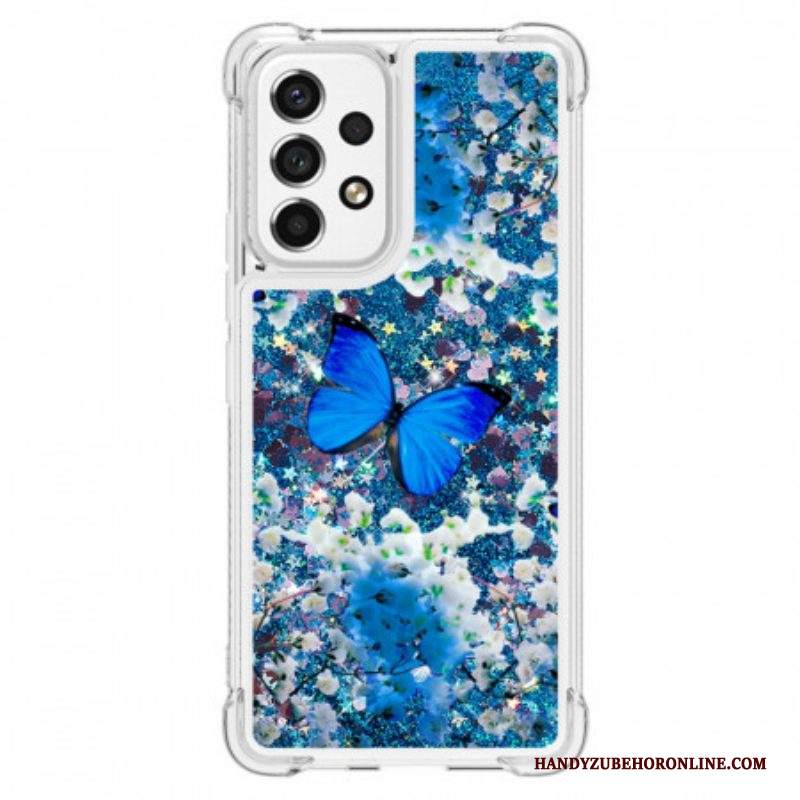 Cover Samsung Galaxy A53 5G Farfalle Blu Glitterate