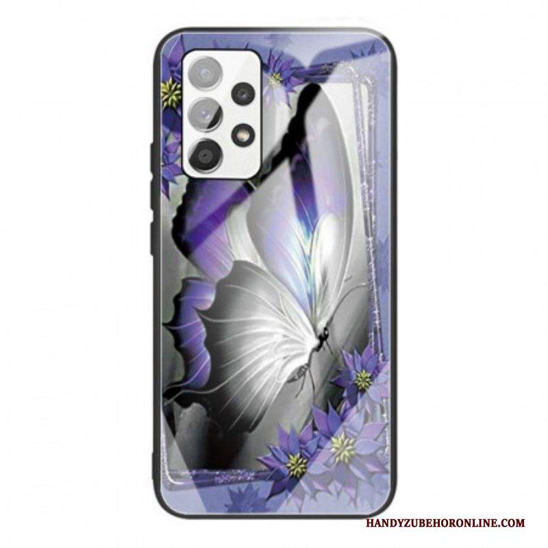 Cover Samsung Galaxy A53 5G Vetro Temperato Farfalla Viola