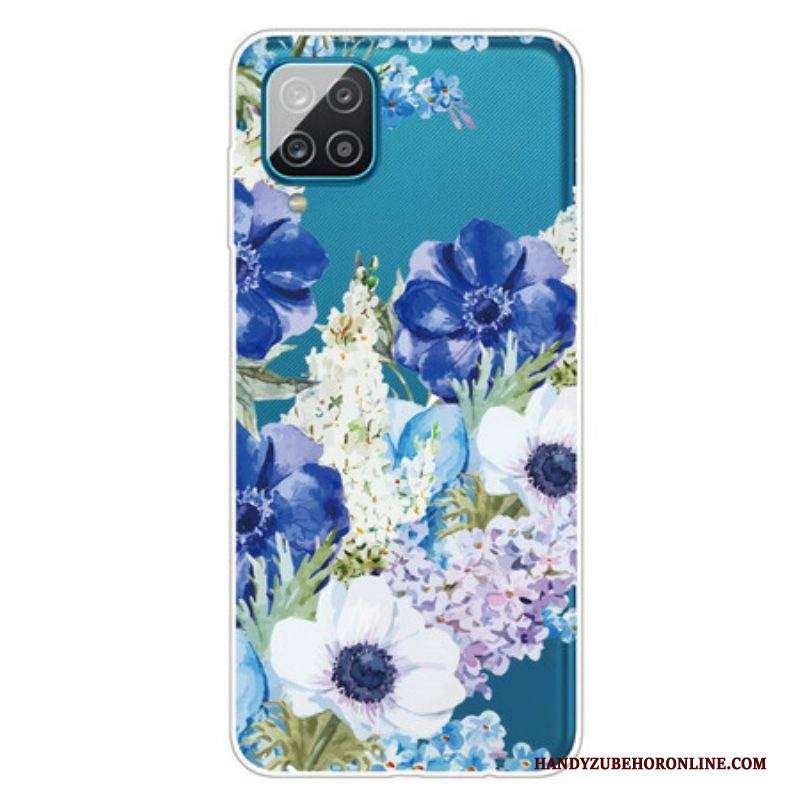 Cover Samsung Galaxy M12 / A12 Fiori Blu Dell'acquerello Senza Soluzione Di Continuità