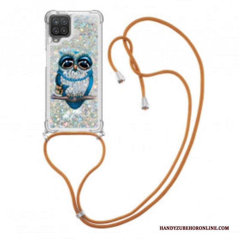 Cover Samsung Galaxy M12 / A12 Miss Owl Con Coulisse In Paillettes