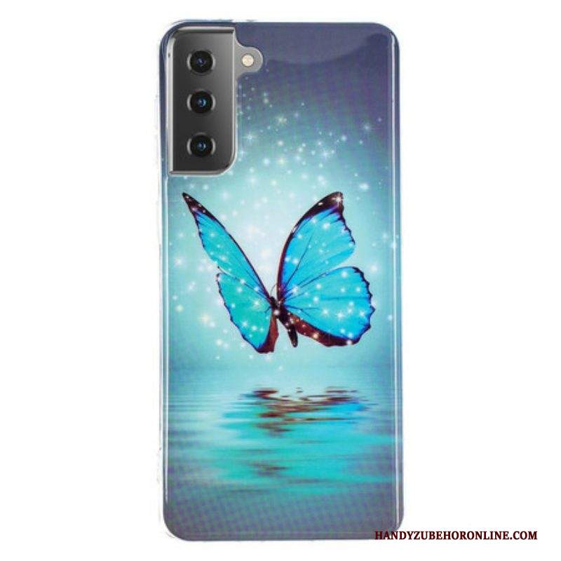 Cover Samsung Galaxy S21 5G Farfalla Blu Fluorescente