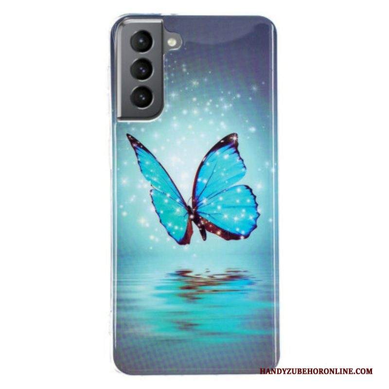 Cover Samsung Galaxy S21 FE Farfalla Blu Fluorescente