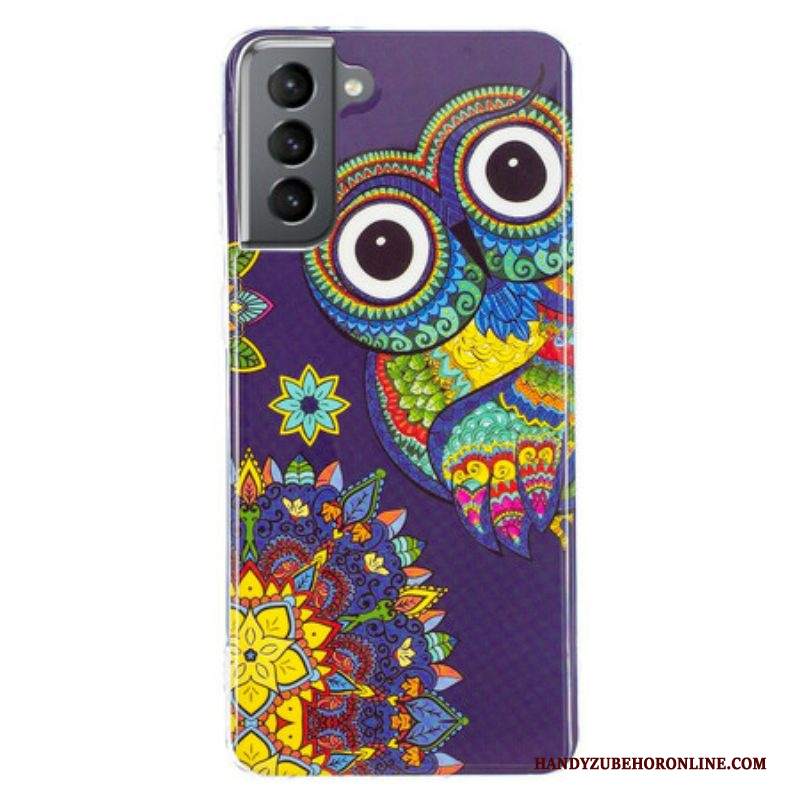 Cover Samsung Galaxy S21 FE Mandala Gufo Fluorescente