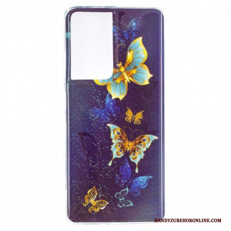 Cover Samsung Galaxy S21 Ultra 5G Serie Di Farfalle Fluorescenti