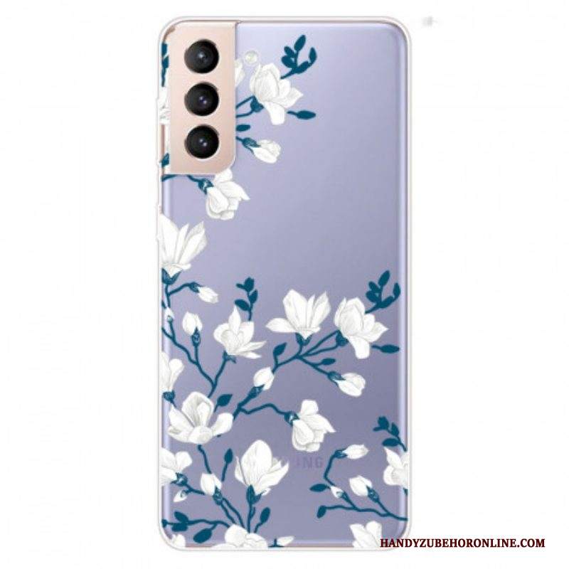 Cover Samsung Galaxy S22 5G Fiori Bianchi Senza Soluzione Di Continuità