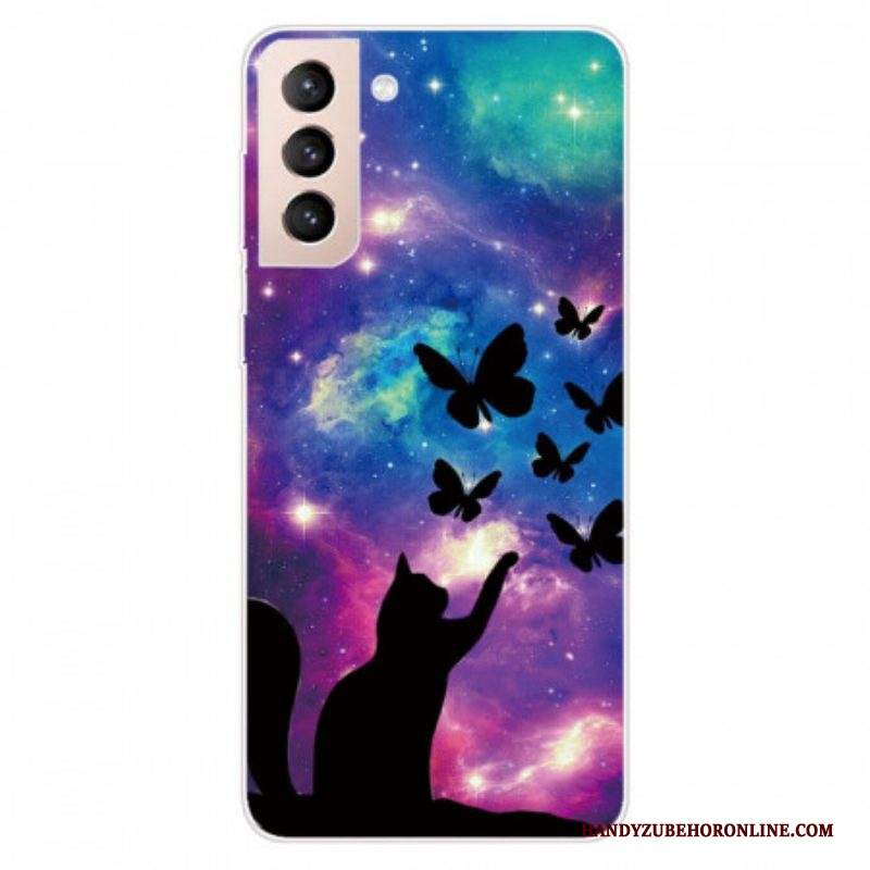 Cover Samsung Galaxy S22 5G Gatto E Farfalle Nello Spazio