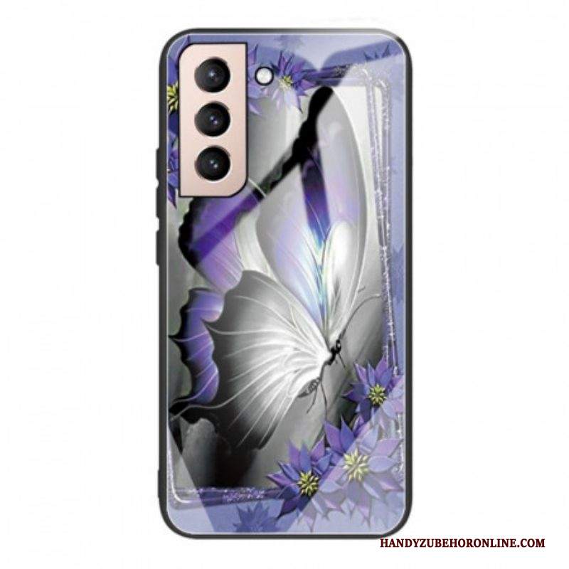 Cover Samsung Galaxy S22 Plus 5G Vetro Temperato Farfalla Viola