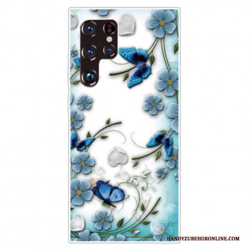 Cover Samsung Galaxy S22 Ultra 5G Farfalle E Fiori Retrò