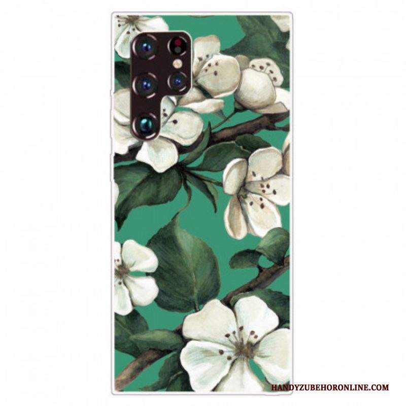 Cover Samsung Galaxy S22 Ultra 5G Fiori Bianchi Dipinti