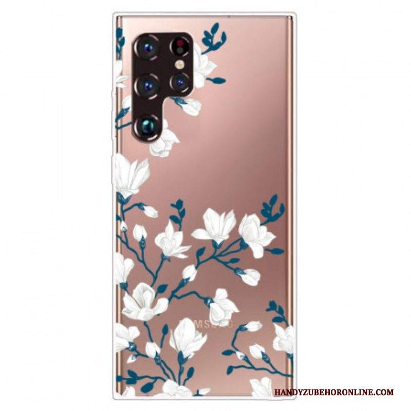 Cover Samsung Galaxy S22 Ultra 5G Fiori Bianchi Senza Soluzione Di Continuità