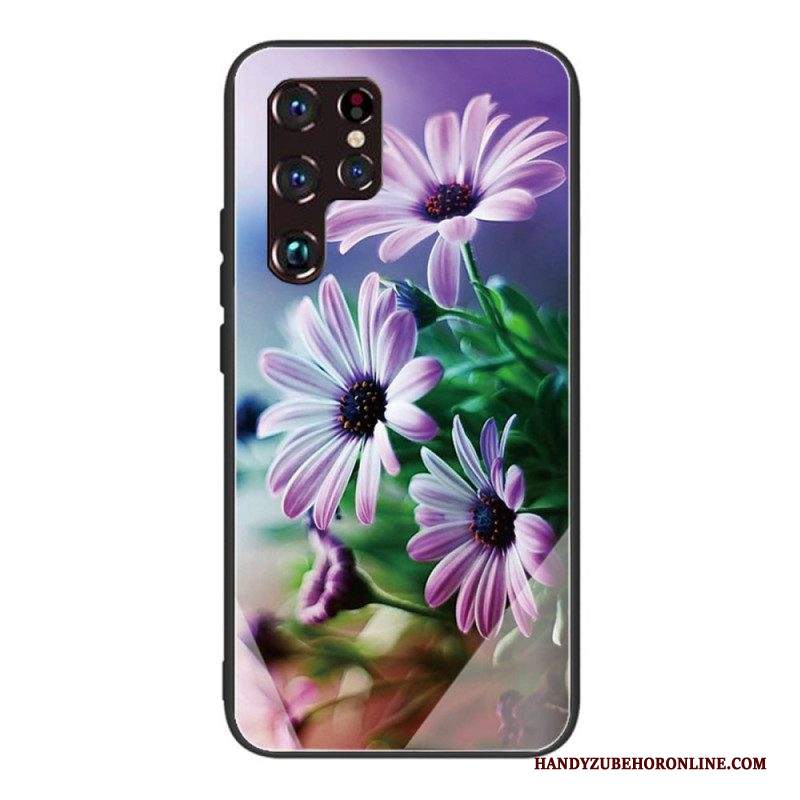 Cover Samsung Galaxy S22 Ultra 5G Fiori Realistici In Vetro Temperato