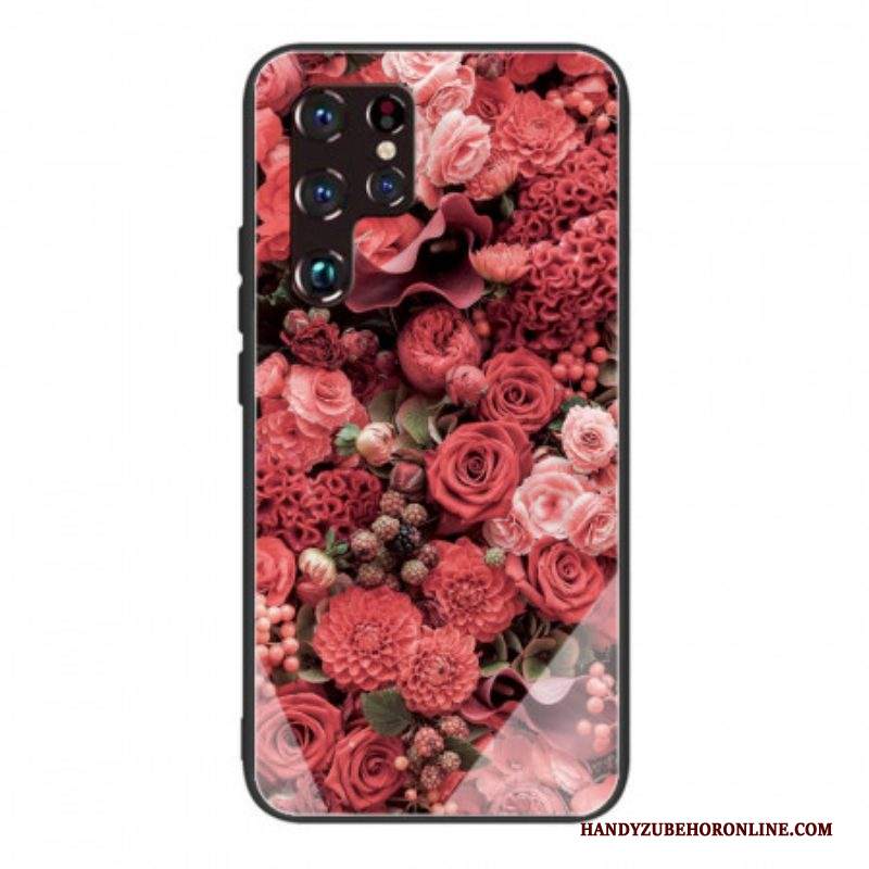 Cover Samsung Galaxy S22 Ultra 5G Vetro Temperato Rose Flowers