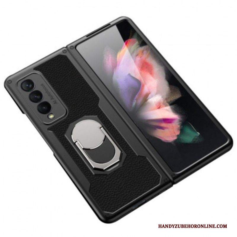 Cover Samsung Galaxy Z Fold 3 5G Litchi Anello-supporto In Pelle Gkk