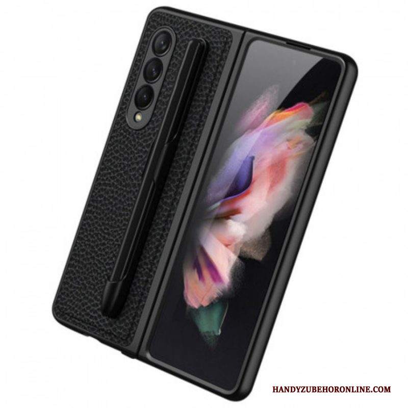 Cover Samsung Galaxy Z Fold 3 5G Porta Stilo Gkk In Pelle Litchi