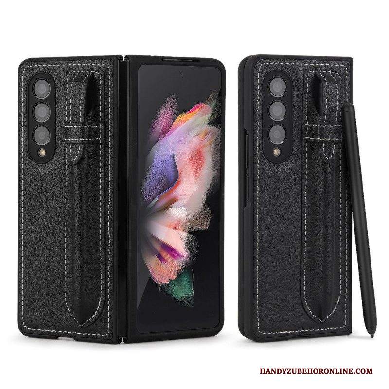 Cover Samsung Galaxy Z Fold 3 5G Portapenne In Vera Pelle