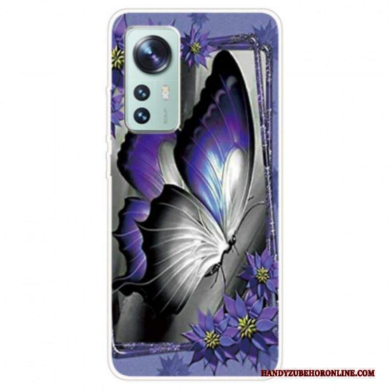 Cover Xiaomi 12 / 12X Farfalla Viola In Silicone