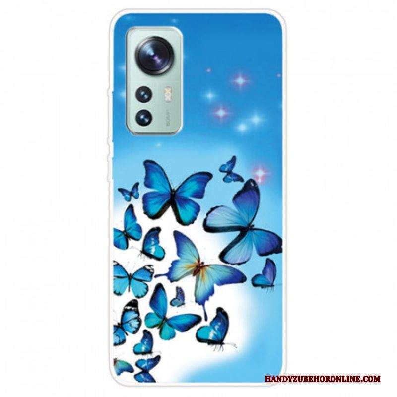 Cover Xiaomi 12 / 12X Farfalle Blu In Silicone