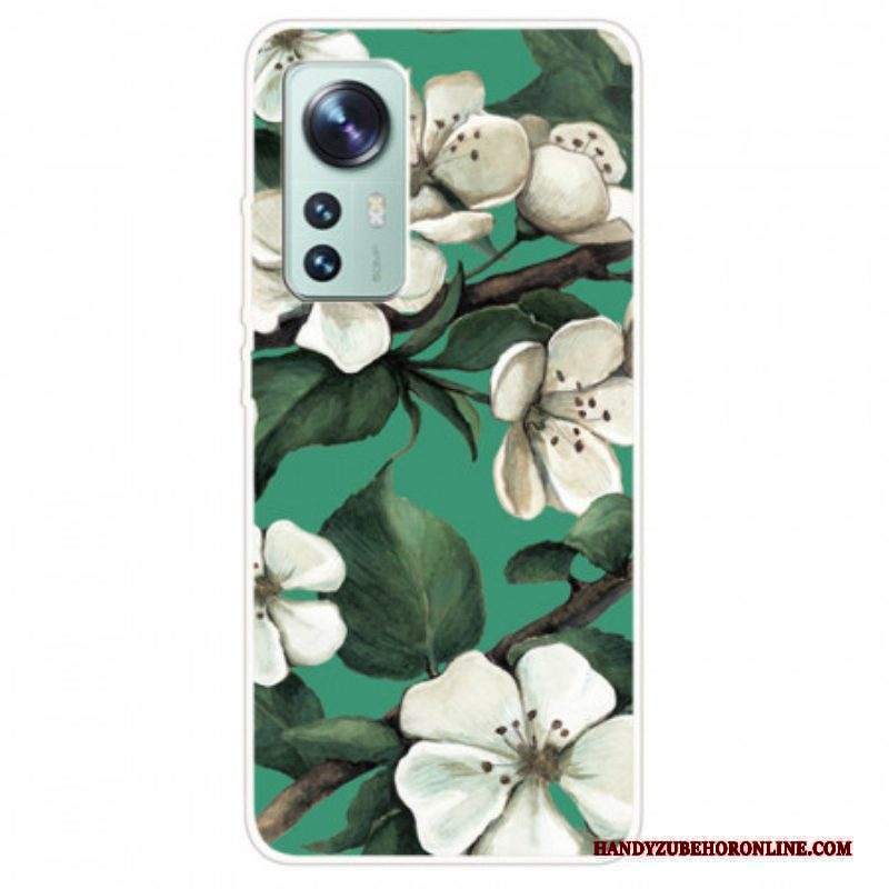 Cover Xiaomi 12 / 12X Fiori Bianchi In Silicone