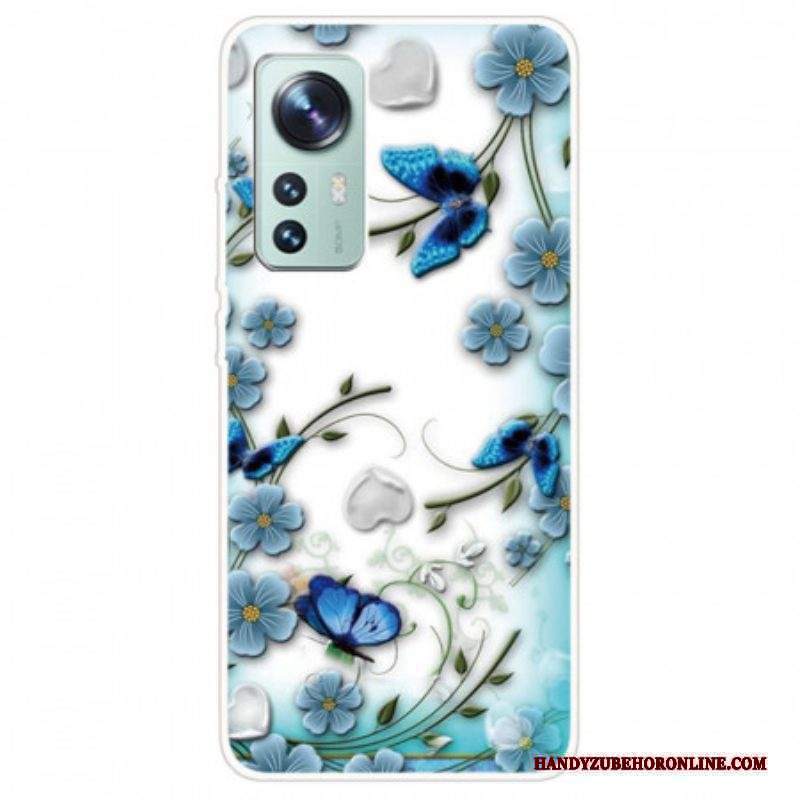 Cover Xiaomi 12 / 12X Fiori E Farfalle Blu