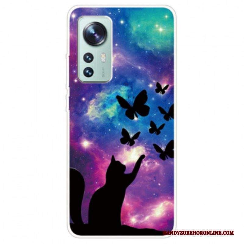 Cover Xiaomi 12 / 12X Gatto E Farfalle Nello Spazio