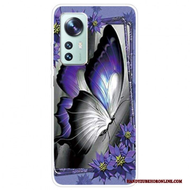 Cover Xiaomi 12 Pro Farfalla Viola In Silicone