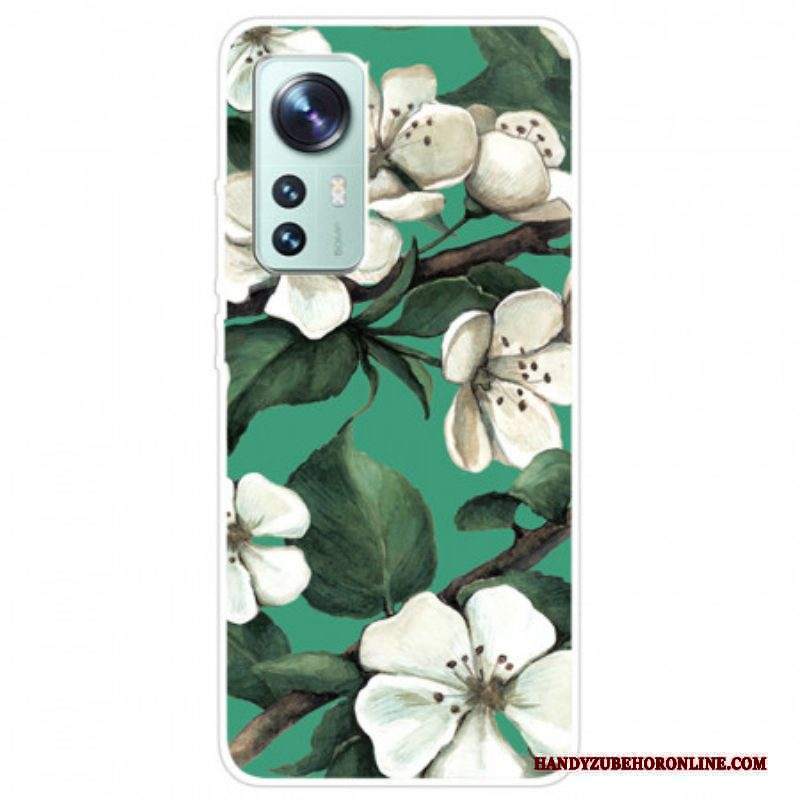 Cover Xiaomi 12 Pro Fiori Bianchi In Silicone